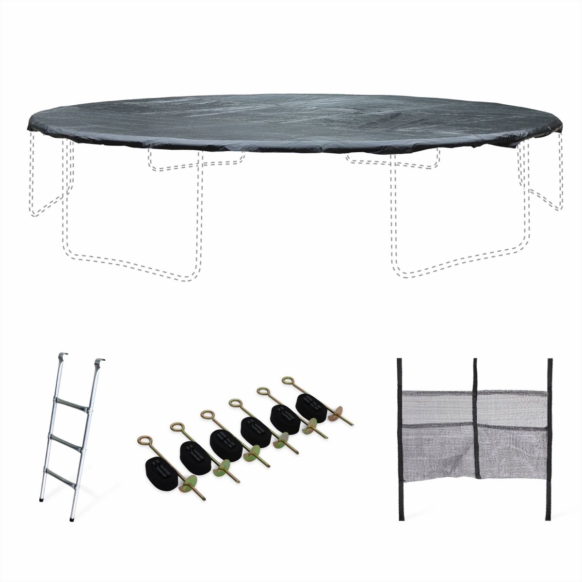 Accessoire set voor trampoline Ø490cm met ladder, beschermhoes, opbergnet voor schoenen en verankeringskit